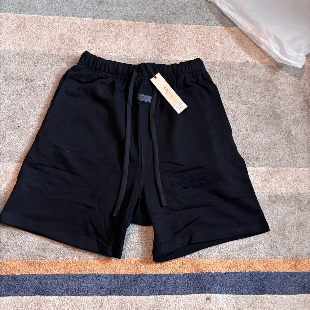 Brand New Mens Jet Black FEAR OF GOD ESSENTIALS Shorts Size Small And Large